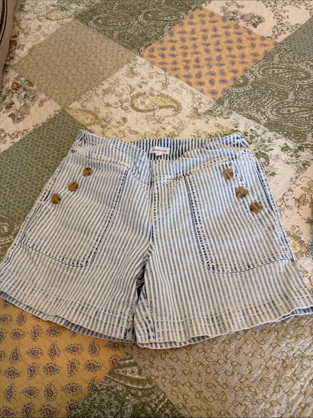 Westbound Blue & White Striped Bermuda Shorts